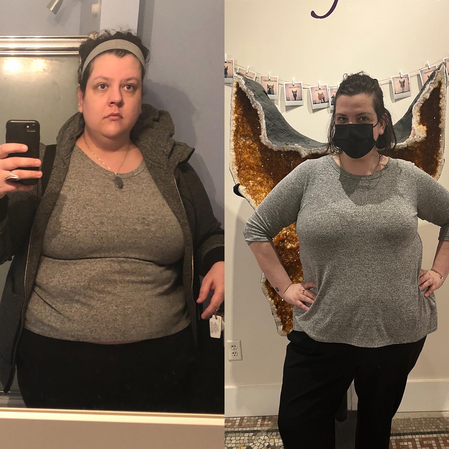 Same shirt different weight 
I still have more to loose but seeing pics like thi…